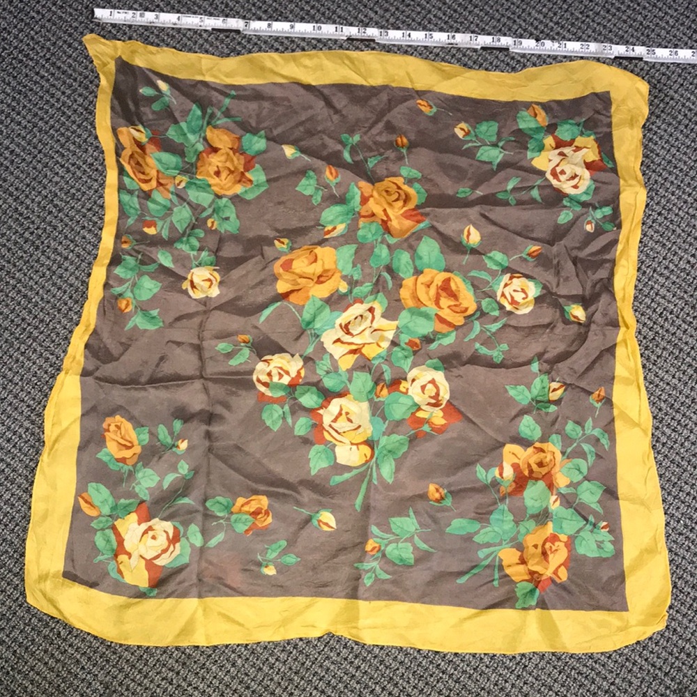Yellow Rose Floral Square Scarf - Women's Brown & Yellow Floral Wrap